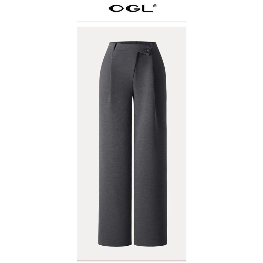 OGL Women’s L Cozy Warm High Rise Slanted Fly Front Wide Leg Pants Heather Black